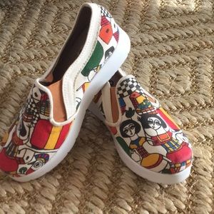 Canvas platform boat sneakers. Mod art print. S 38